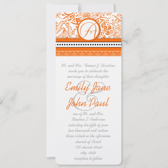 Invitación de boda de pájaros de amor naranja (Reverso)