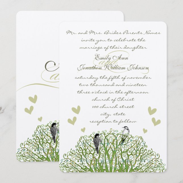 Invitación de boda de pájaros de amor recortada en (Anverso / Reverso)