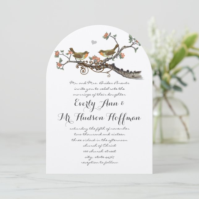 Invitación de boda de pájaros de amor rústicos cor (Anverso de pie)
