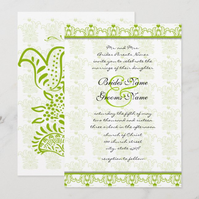 Invitación de boda de pájaros de amor verde manzan (Anverso / Reverso)