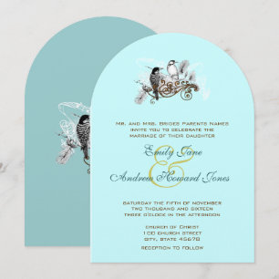 Invitación de boda de pájaros de amor vintage azul