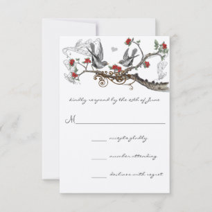 Invitación de boda de pájaros de amor vintage gris