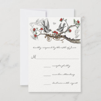 Invitación de boda de pájaros de amor vintage gris