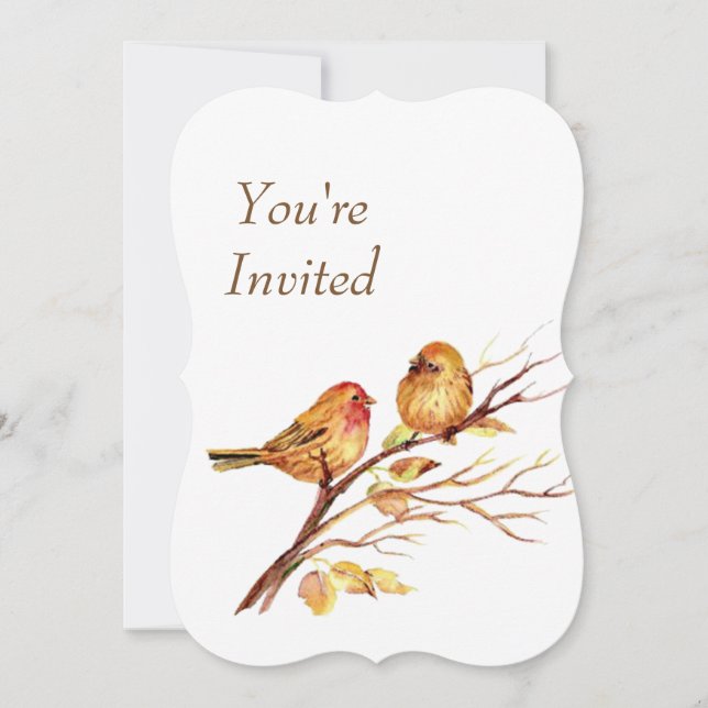 Invitación de boda de pájaros dorados rojos marron (Anverso)