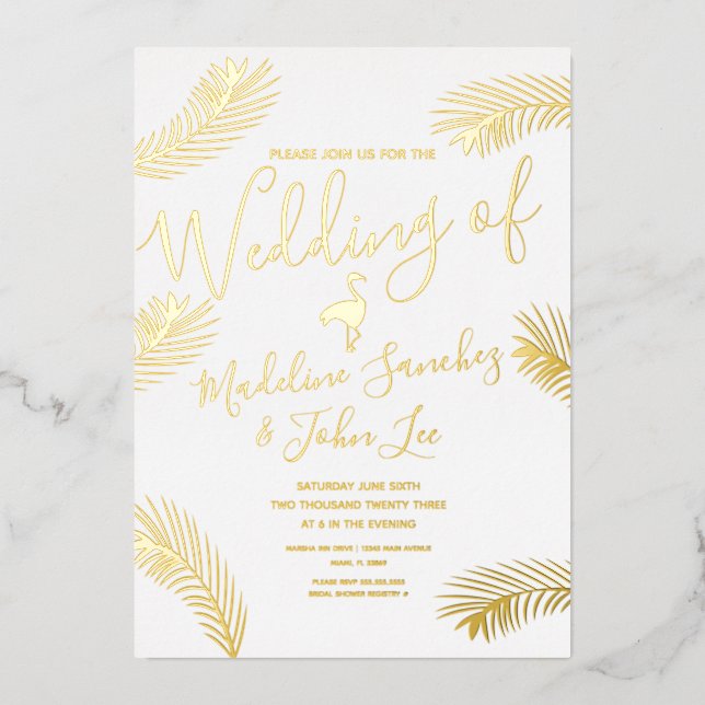 Invitación de boda de palma de flamenco con reliev (Anverso)