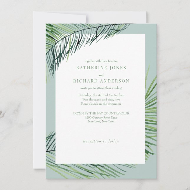 Invitación de Boda de Palma Tropical de Espuma de  (Anverso)