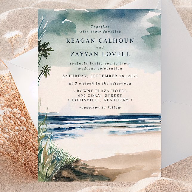 Invitación de boda de palma y hierba de playa en a (Subido por el creador)