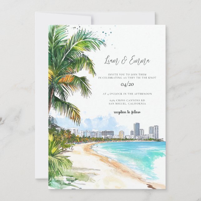 Invitación de boda de palmera de Miami Beach (Anverso)