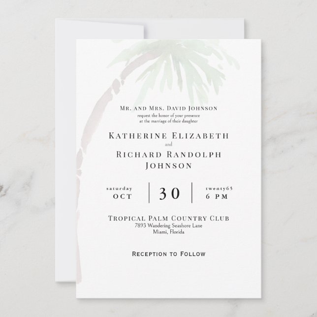 Invitación de boda de palmera tropical (Anverso)