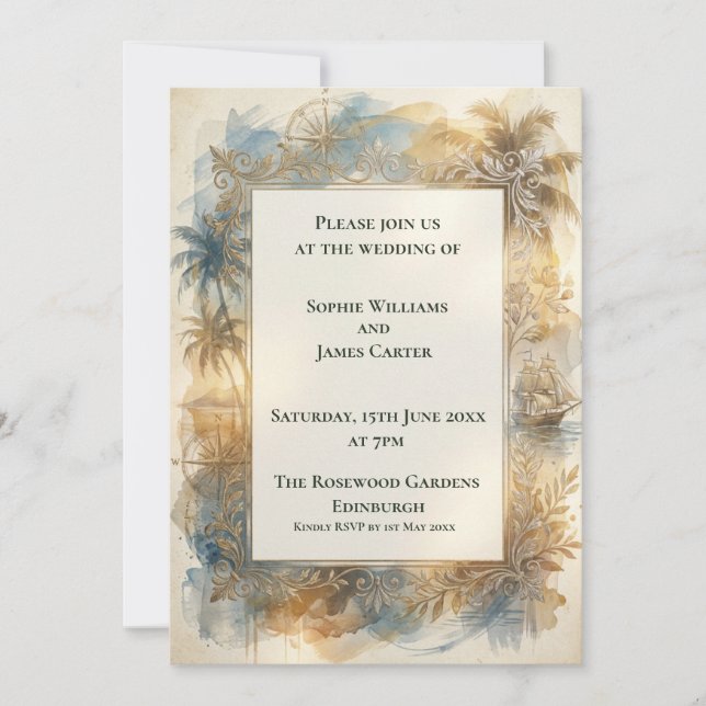 Invitación de boda de palmera tropical (Anverso)