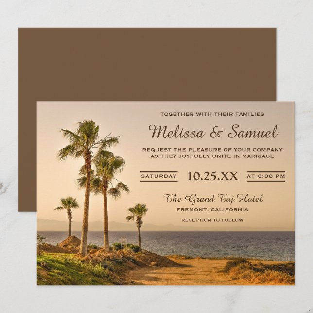 Invitación de Boda de Palmeras de Isla Tropical (Anverso / Reverso)