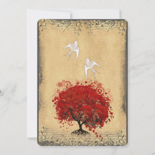 Invitación de Boda de Paloma de Árbol Roja Hoja de