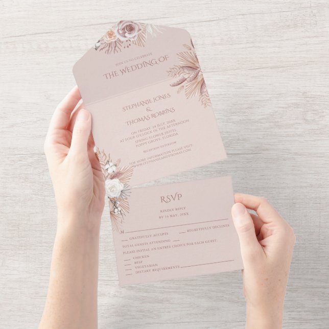 Invitación de Boda de Pampas Grass Todo en Uno con (desgarro)