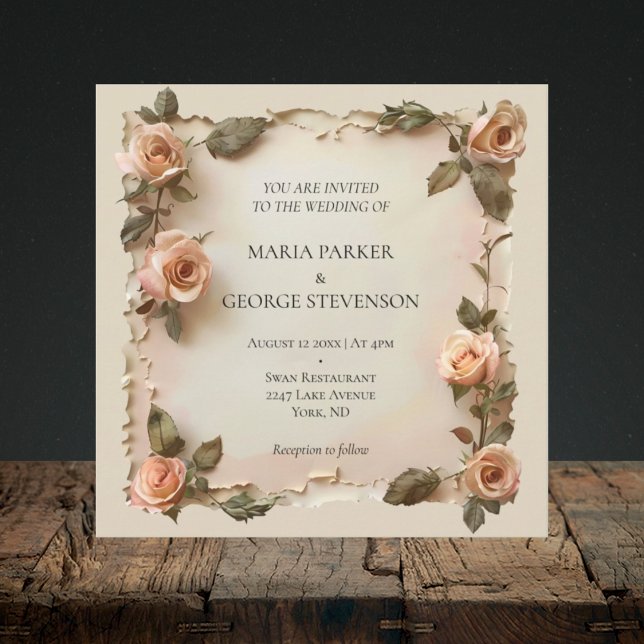 Invitación de boda de papel antiguo floral rústico (Subido por el creador)
