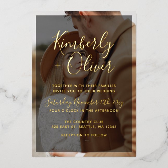 Invitación de boda de papel de aluminio con superp (Anverso)