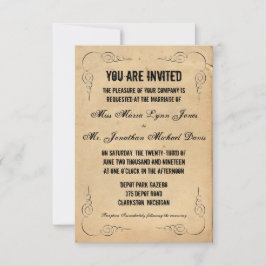 Invitación de boda de papel marrón Grunge 3x5