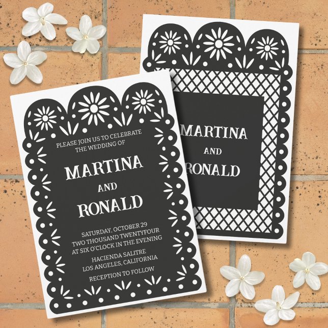 invitación de boda de papel picado mexicano negro (Subido por el creador)