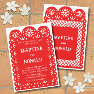 invitación de boda de papel picado mexicano rojo
