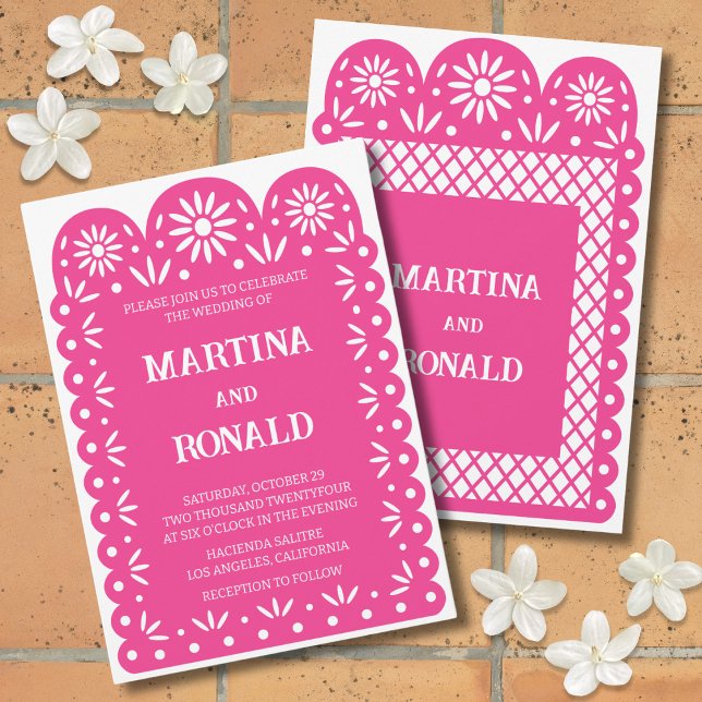 Invitación de boda de papel picado mexicano rosa (Subido por el creador)