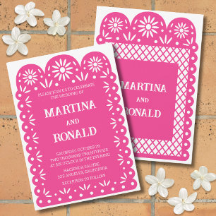 Invitación de boda de papel picado mexicano rosa