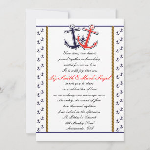 Invitación de boda de pareja de amor de ancla náut
