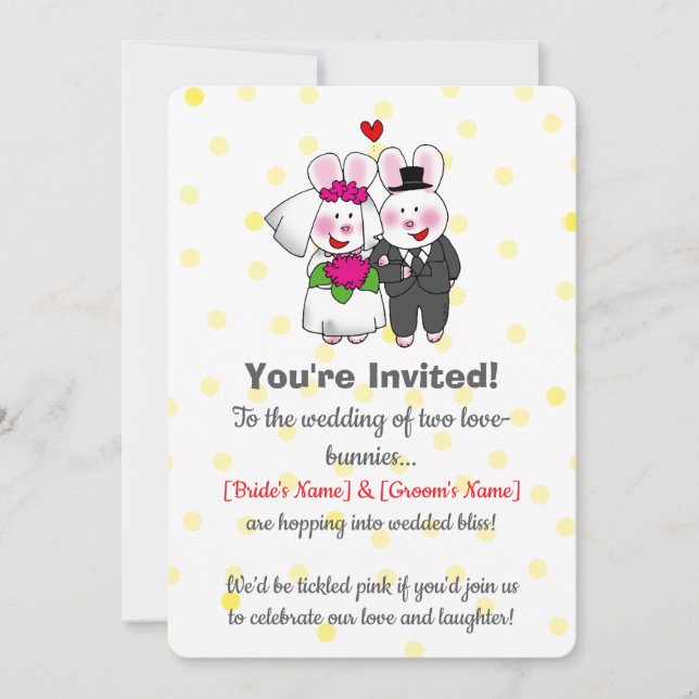 Invitación de boda de pareja de conejos lindos (Anverso)