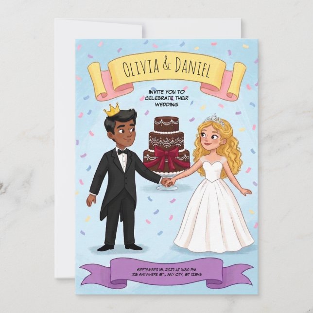 Invitación de boda de pareja de cuento de hadas (Anverso)