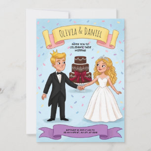 Invitación de boda de pareja de dibujos animados d