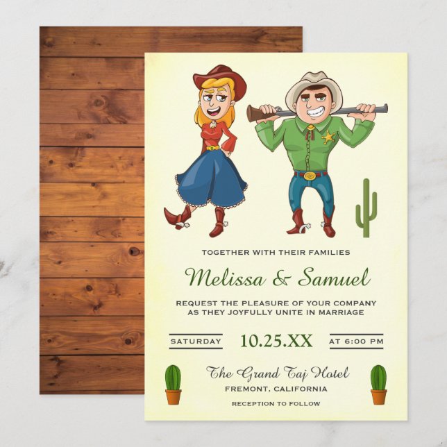 Invitación de boda de pareja de dibujos animados v (Anverso / Reverso)