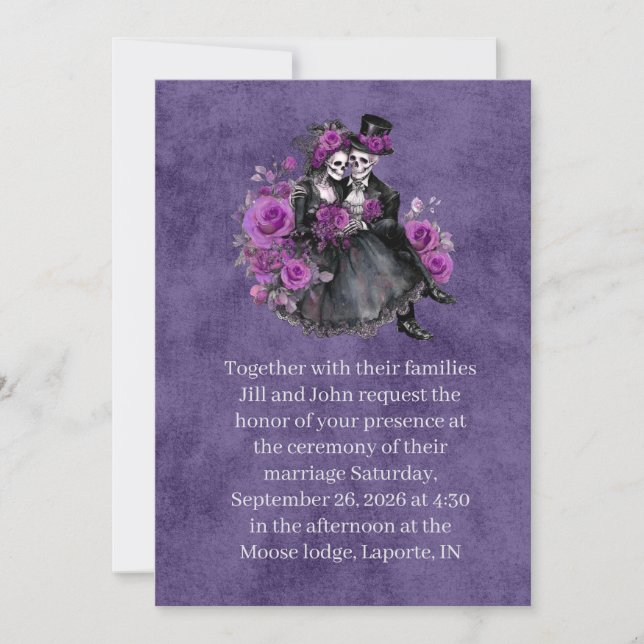 Invitación de Boda de Pareja de Esqueleto Gótico (Anverso)