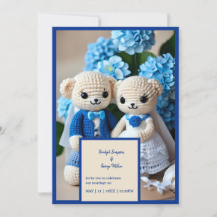 invitación de boda de pareja de ganchillo azul
