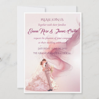 Invitación de Boda de Pareja de Humo Rosa Elegante