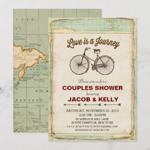 Invitación de boda de pareja de viaje en bicicleta