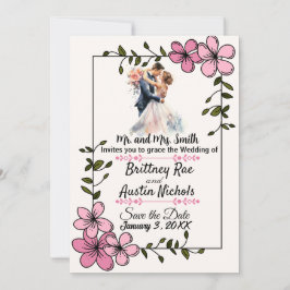 Invitación de boda de pareja elegante floral