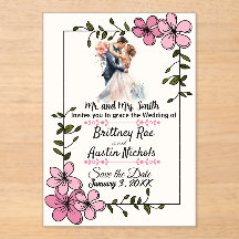 Invitación de boda de pareja elegante floral