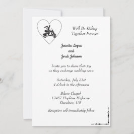 Invitación de boda de pareja en motocicleta