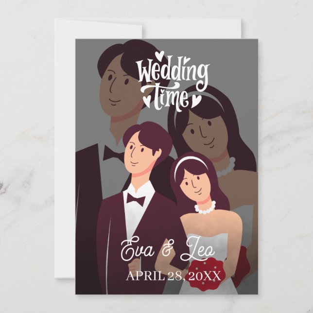 Invitación de Boda de Pareja Ilustrada Moderna (Anverso)