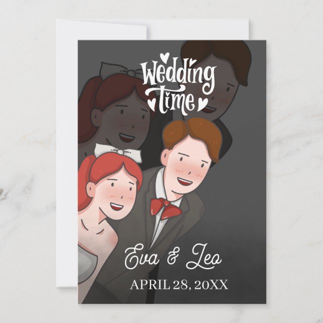 Invitación de Boda de Pareja Ilustrada Moderna (Anverso)