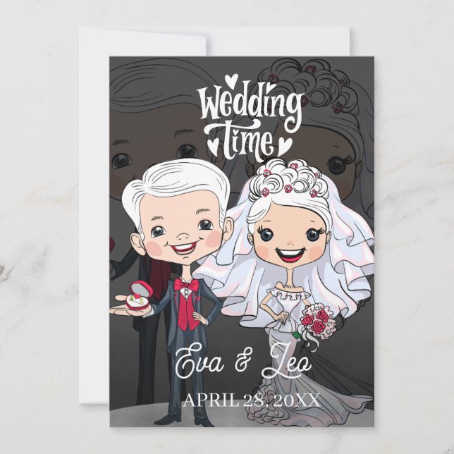 Invitación de Boda de Pareja Ilustrada Moderna (Anverso)