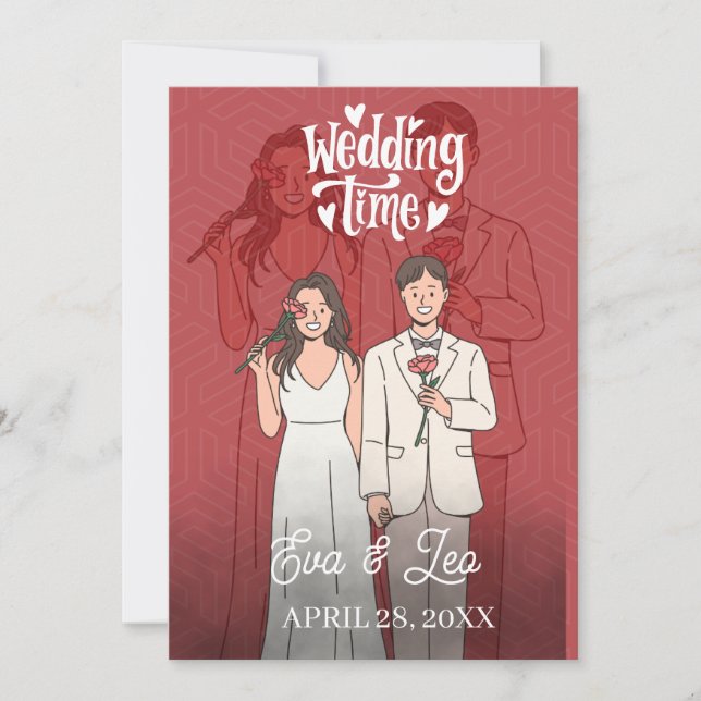 Invitación de Boda de Pareja Ilustrada Moderna (Anverso)