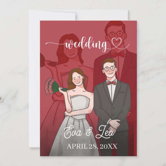 Invitación de boda de pareja ilustrada moderna (Anverso)