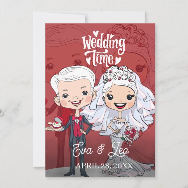 Invitación de Boda de Pareja Ilustrada Moderna (Anverso)