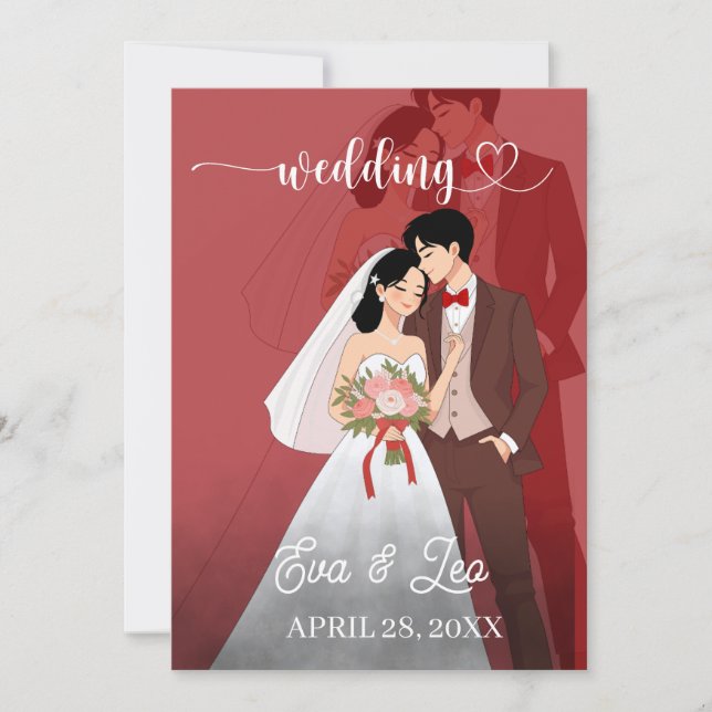 Invitación de Boda de Pareja Ilustrada Moderna (Anverso)