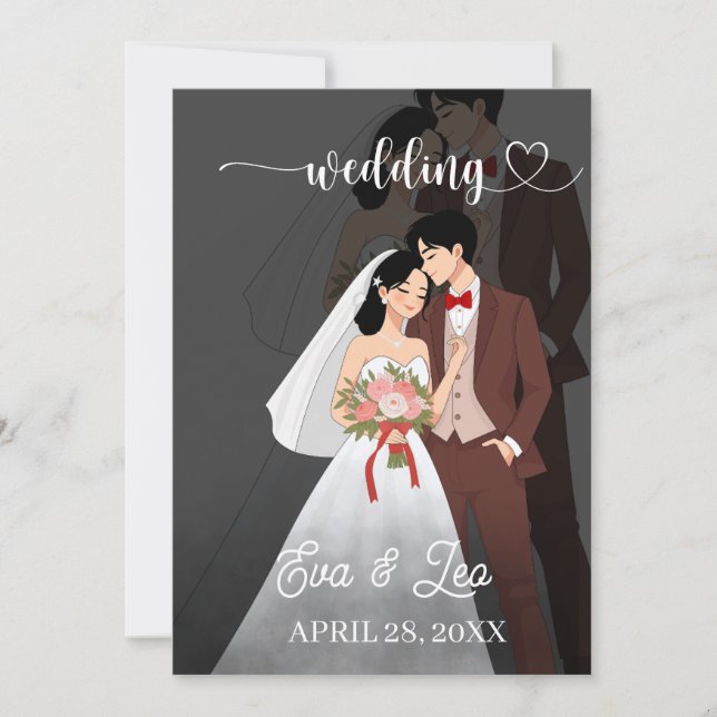 Invitación de Boda de Pareja Ilustrada Moderna (Anverso)