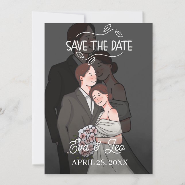 Invitación de boda de pareja ilustrada moderna (Anverso)