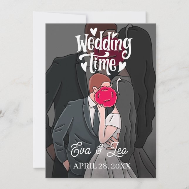 Invitación de Boda de Pareja Ilustrada Moderna (Anverso)