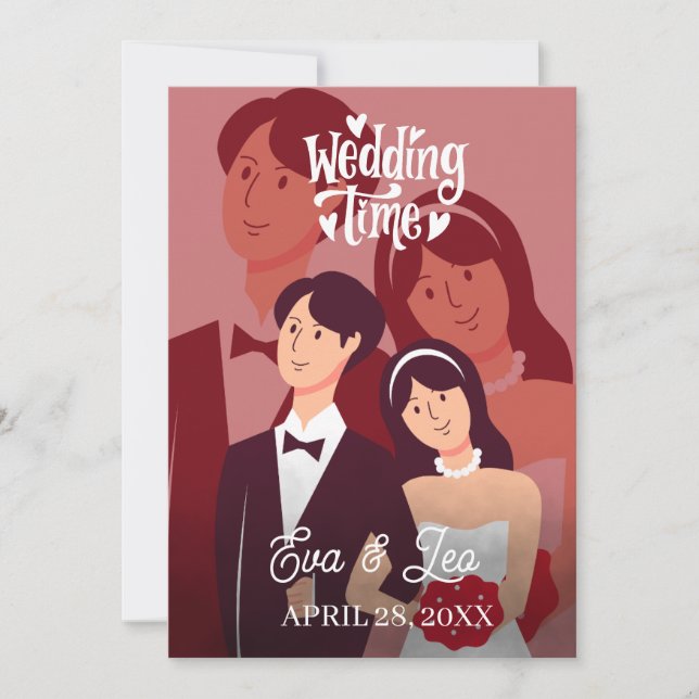 Invitación de Boda de Pareja Ilustrada Moderna (Anverso)