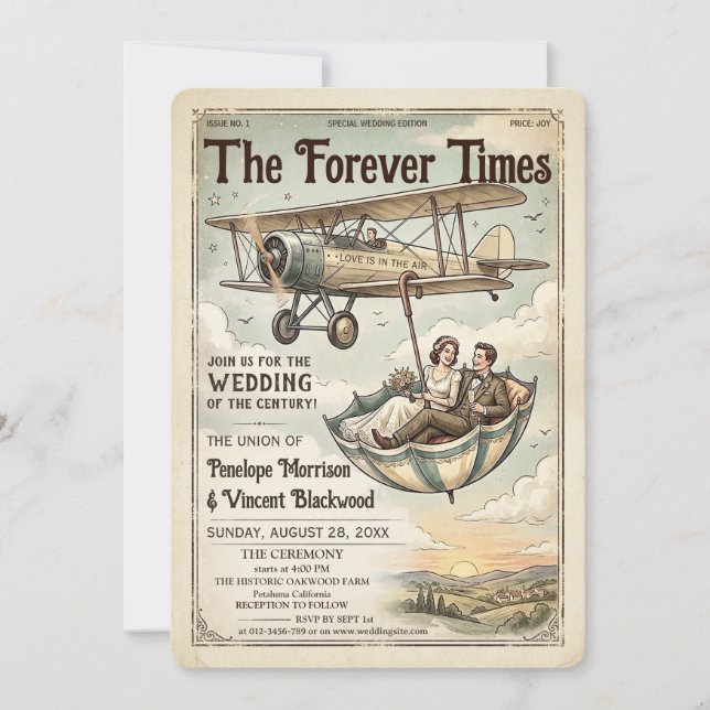 Invitación de Boda de Pareja Retro Caprichosa (Anverso)