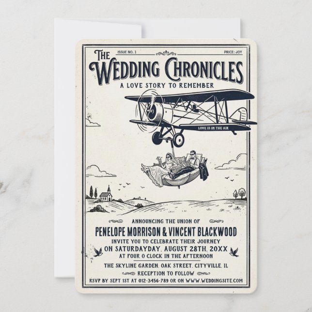 Invitación de Boda de Pareja Retro Caprichosa BW (Anverso)