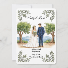 Invitación de boda de pareja sin rostro al acuarel